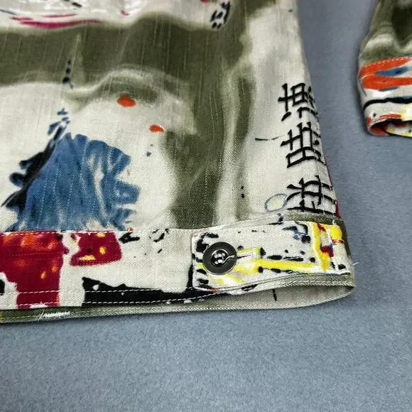 Units Woman Jacket 2X Abstract Print Button Front Long Sleeve Boxy Cotton Coat - Picture 13 of 15